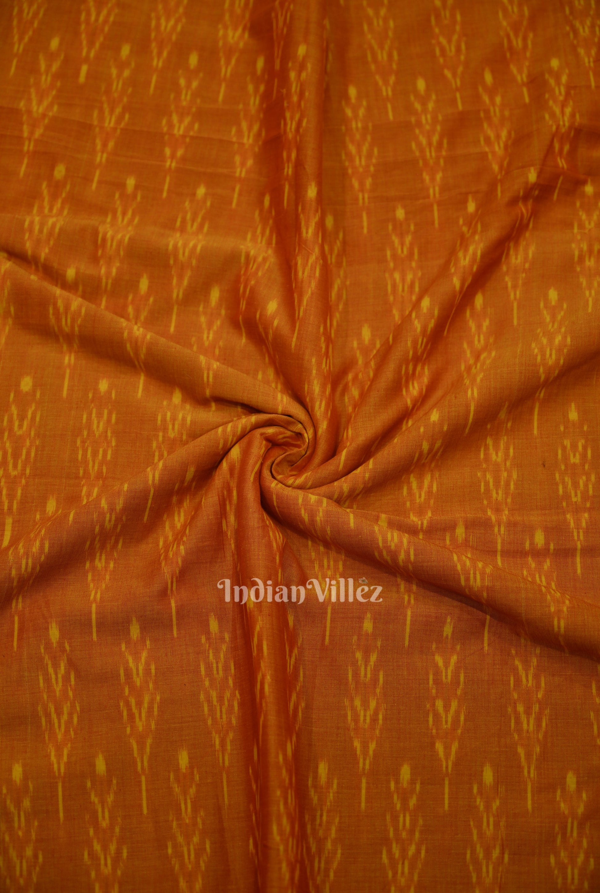 Deep Orange  Pochampally Ikat Cotton Fabric