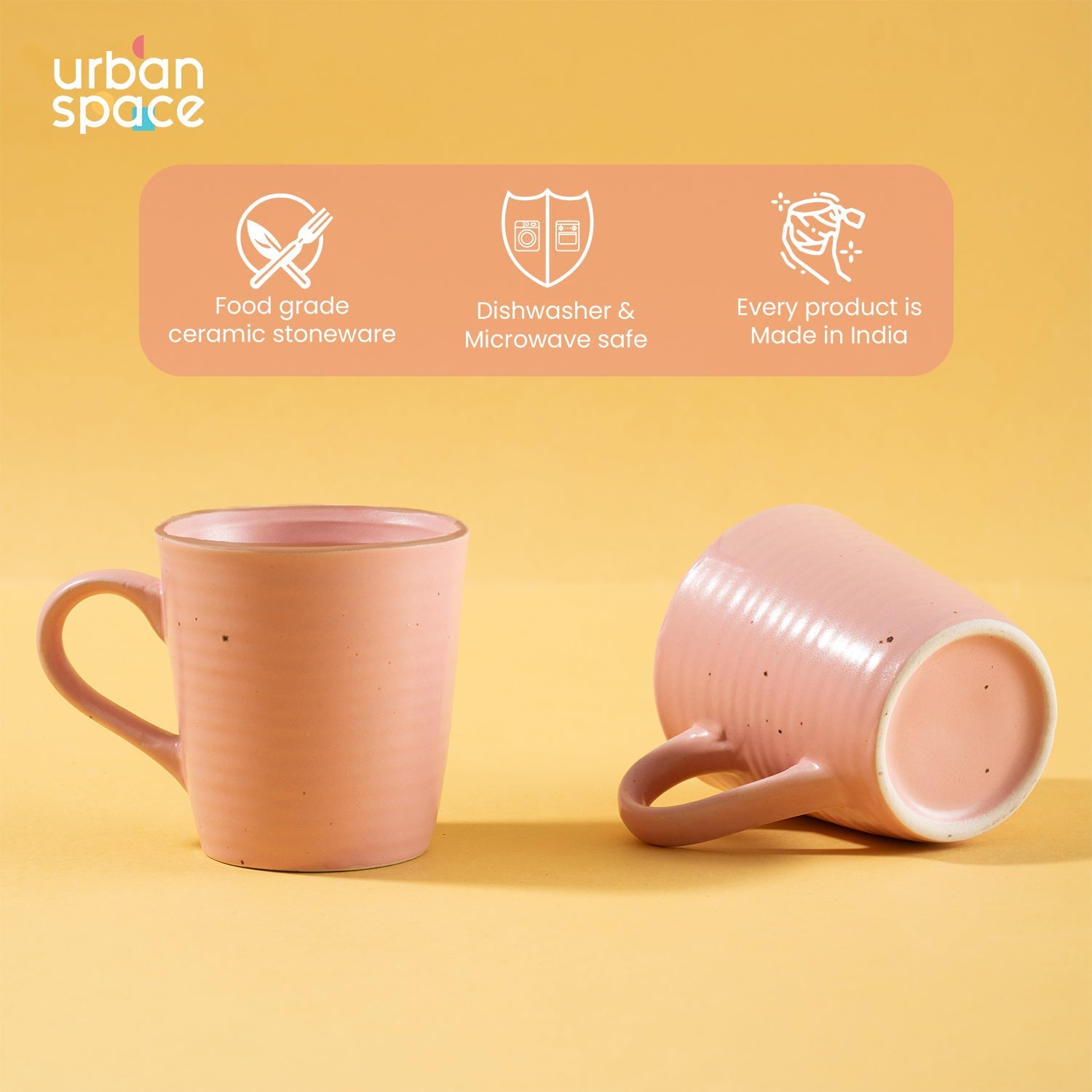 Handmade Ceramic Tea / Coffee Mugs, Set of 2, Warm Pink