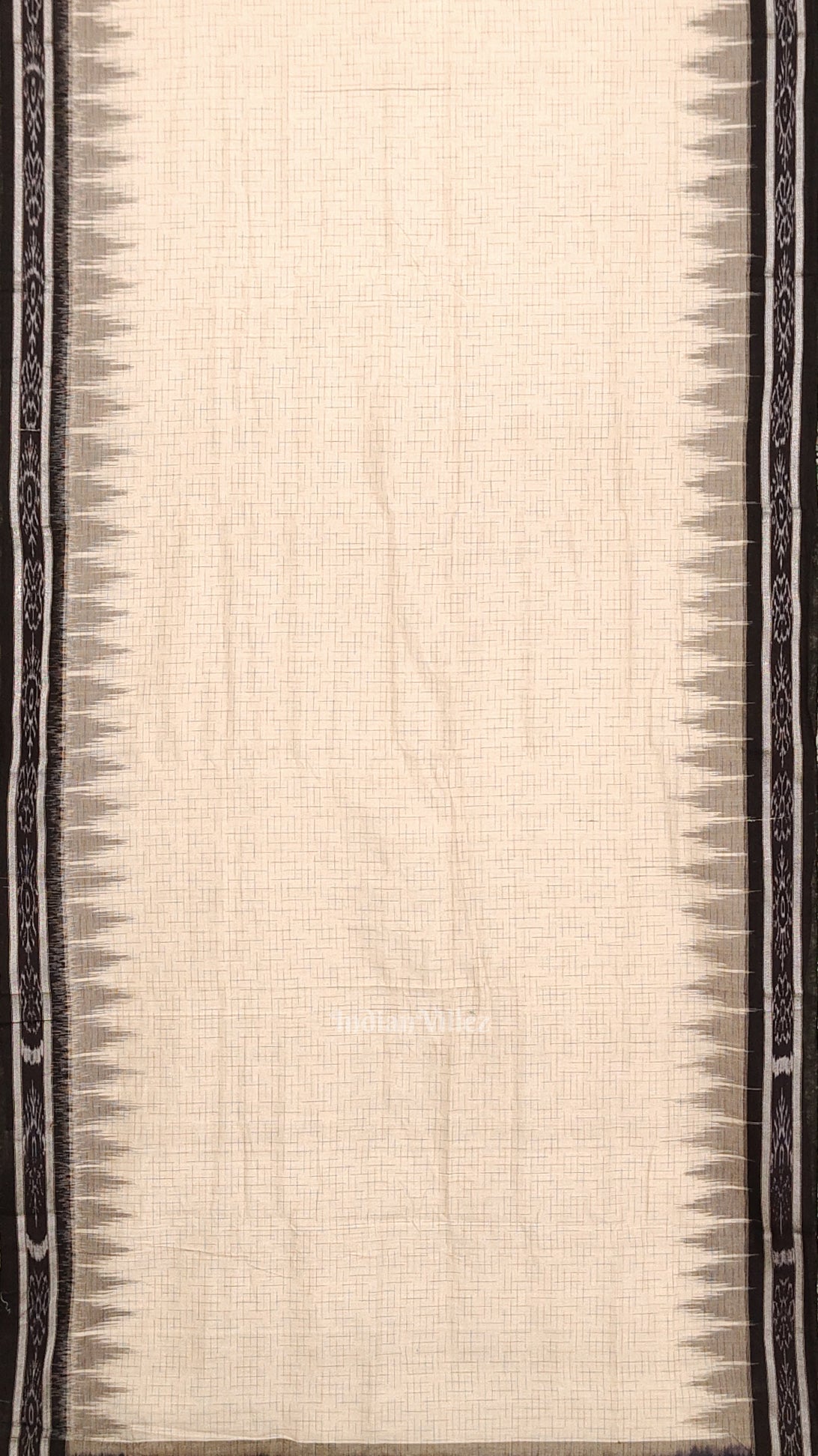 Cream Black Jharana Maniabandha Cotton Saree