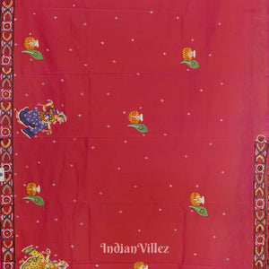Purple Red Rasaleela Theme Hand-Painted Pattachitra Saree