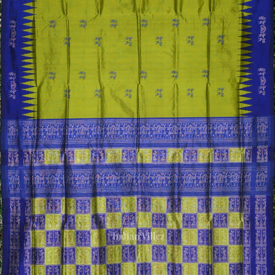 Exclusive Parrot Green Tribal Theme Bomkai Sambalpuri Silk Saree
