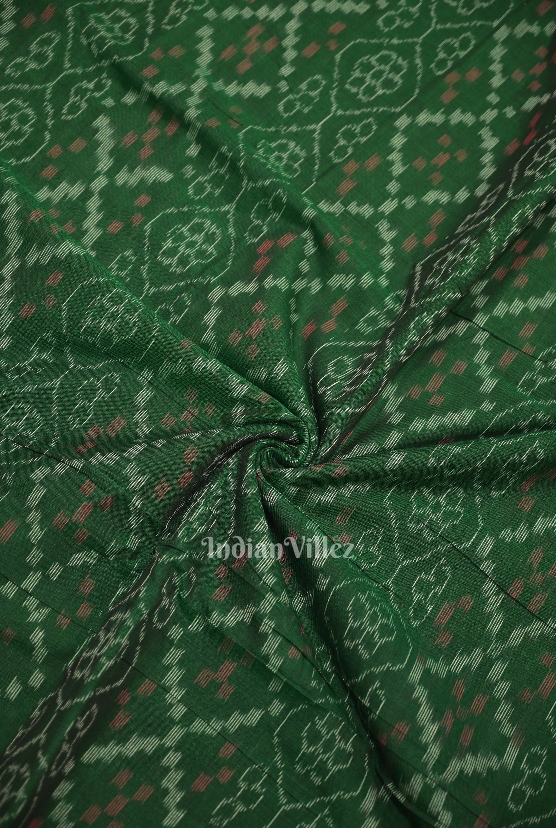 Green Flower Pasapali Sambalpuri Odisha Ikat Cotton Fabric