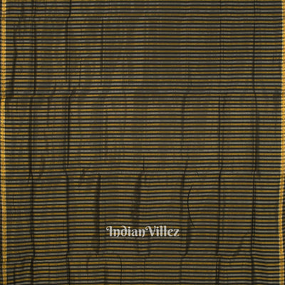 Black Stripped Bomkai Sambalpuri Ikat Tissue Saree