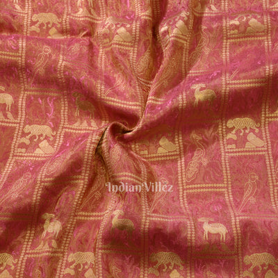 Baby Pink Shikargah Theme Katan Banarasi Tissue Saree