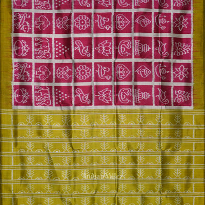 Magenta Pink Olive Green Nabakothi Contemporary Designer Silk Saree