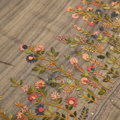 Multi Color Flower Tussar Banarasi Silk Saree