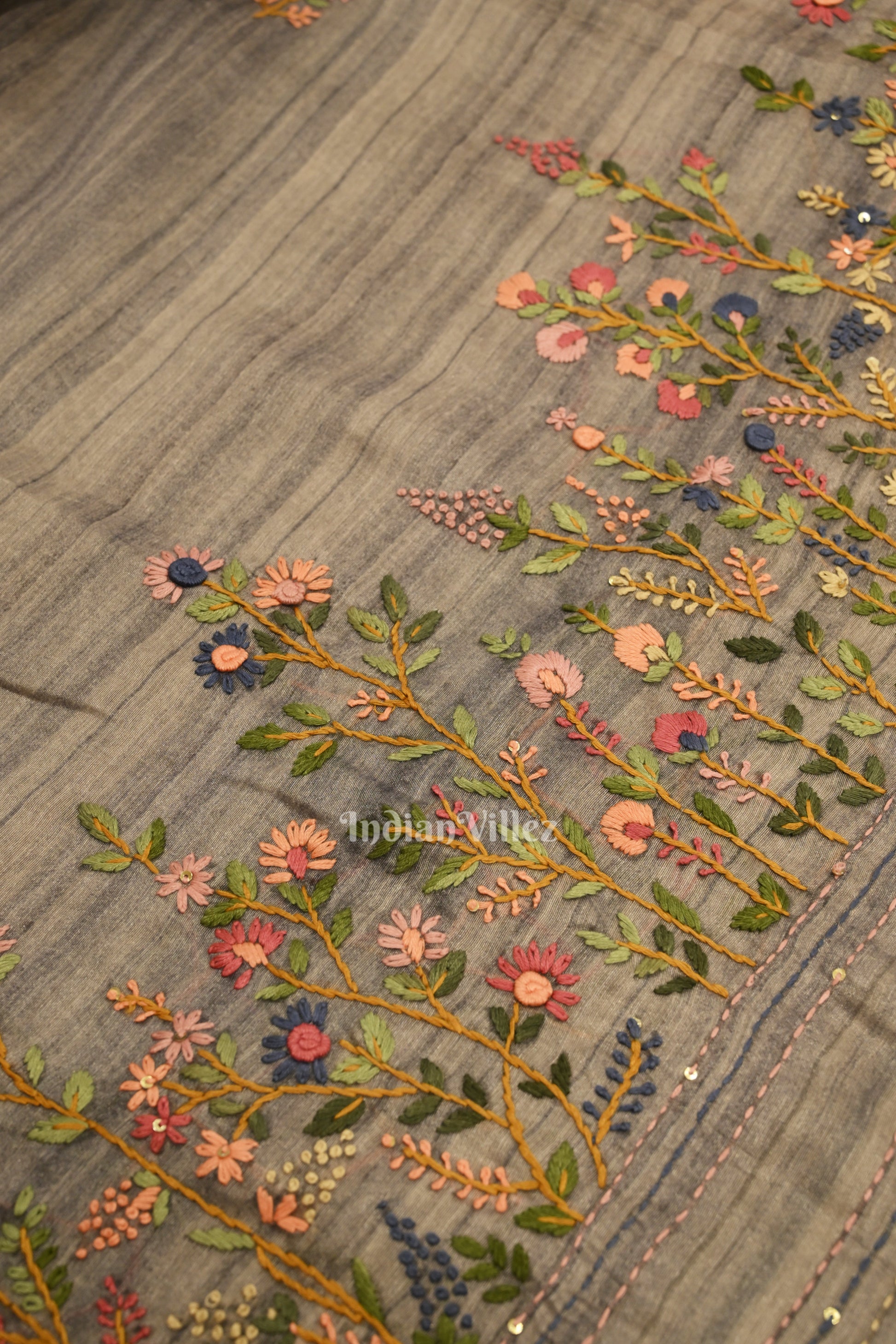 Multi Color Flower Tussar Banarasi Silk Saree