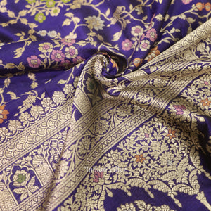 Navy Blue Meenakari Banarasi Katan Silk Saree