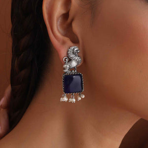 trueBrowns Silver Tone  Turquise Stone Earrings