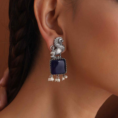 trueBrowns Silver Tone  Turquise Stone Earrings