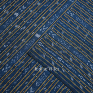 Deep Blue Stripes Sambalpuri Odisha Ikat Cotton Fabric