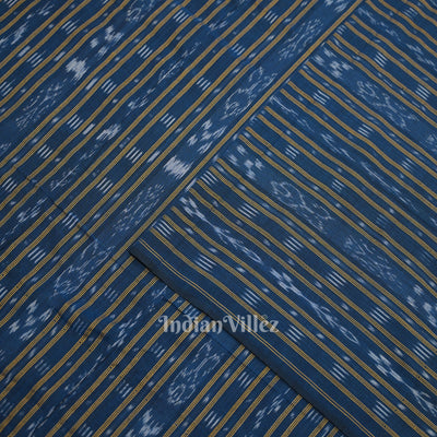 Deep Blue Stripes Sambalpuri Odisha Ikat Cotton Fabric