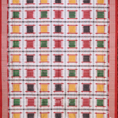 White with Multicolor Ashwini Odisha Ikat Sambalpuri Silk Saree