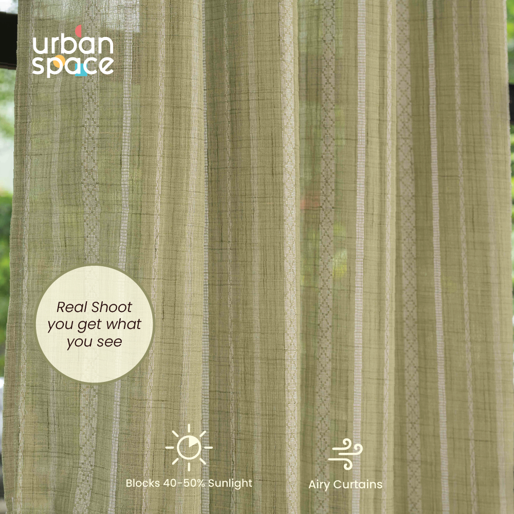 Aari Collection Embriodered Sheer Curtains, 40-50% Light Filtering Curtains - Pack of 2 - Vertical Weaves Sage Green