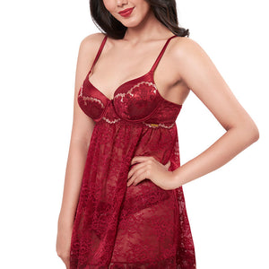 Eternal Bliss Full Coverage Satin Babydoll - Red Berry