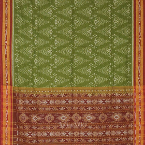Mehendi Green Red Jhoti Theme Odisha Ikat Sambalpuri Cotton Saree