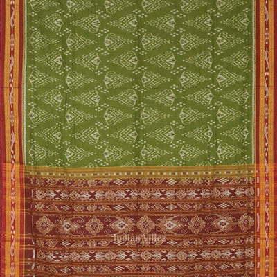 Mehendi Green Red Jhoti Theme Odisha Ikat Sambalpuri Cotton Saree