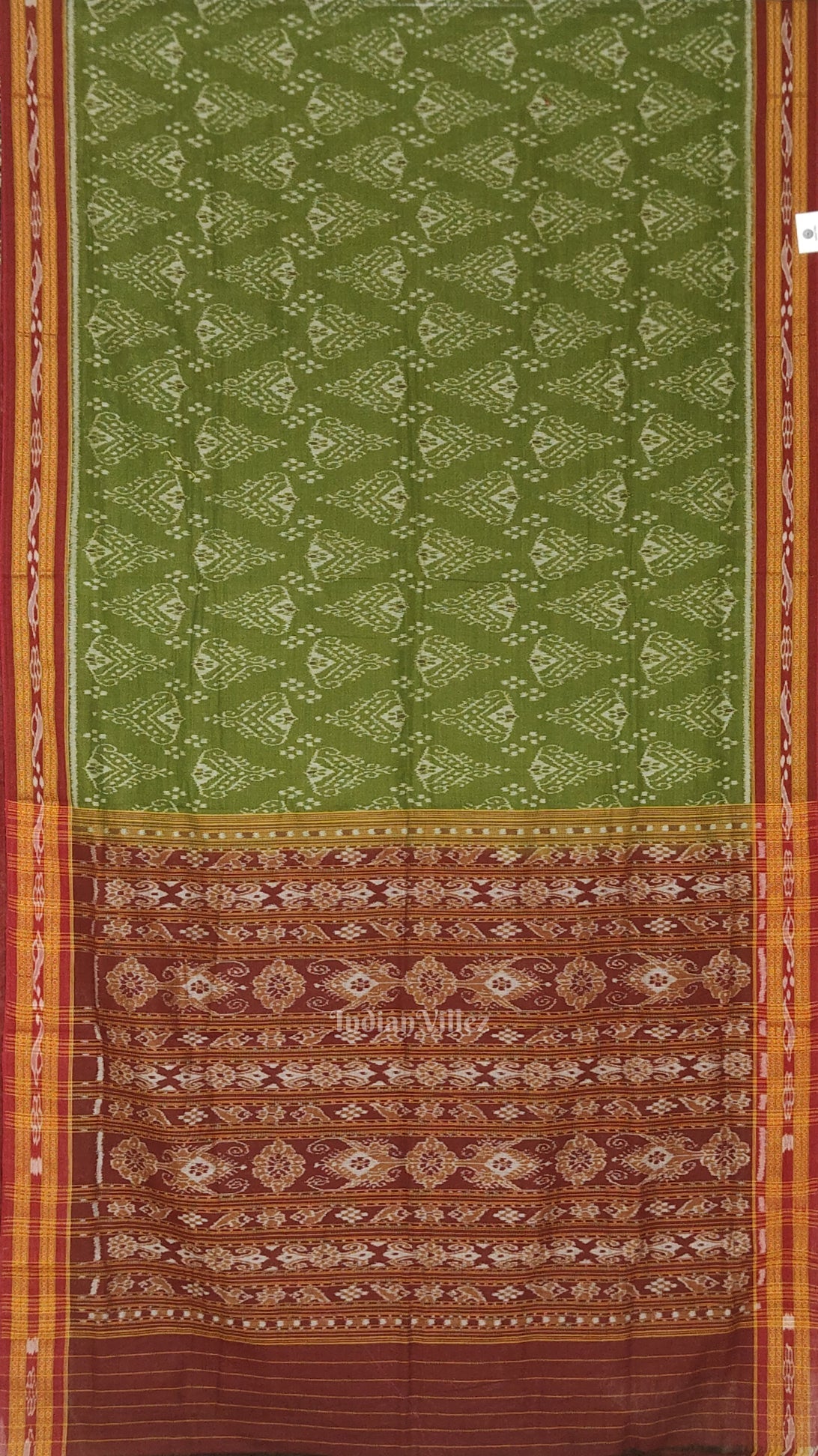 Mehendi Green Red Jhoti Theme Odisha Ikat Sambalpuri Cotton Saree