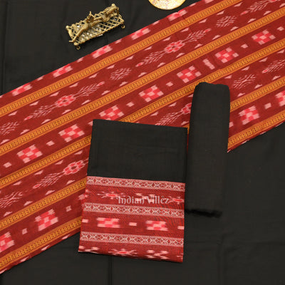 Maroon  Black  Maniabandha Sambalpuri Cotton Dress set & Dupatta