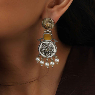 trueBrowns Silver Gold Tone Meenakari Pearl Drop Earrings