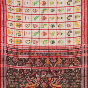 White Red Nabakothi Odisha Ikat Khandua Silk Saree