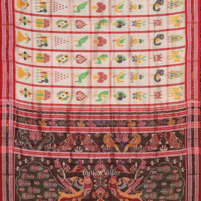 White Red Nabakothi Odisha Ikat Khandua Silk Saree