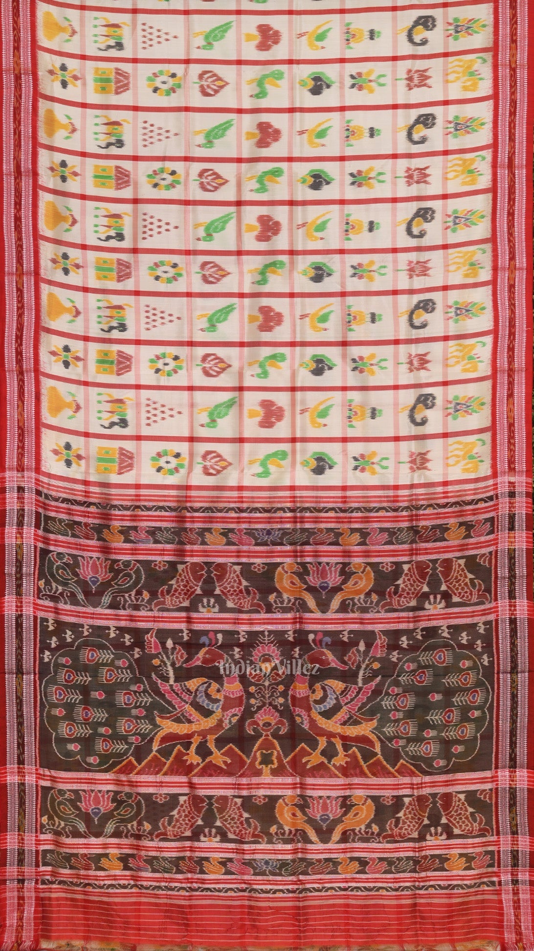 White Red Nabakothi Odisha Ikat Khandua Silk Saree
