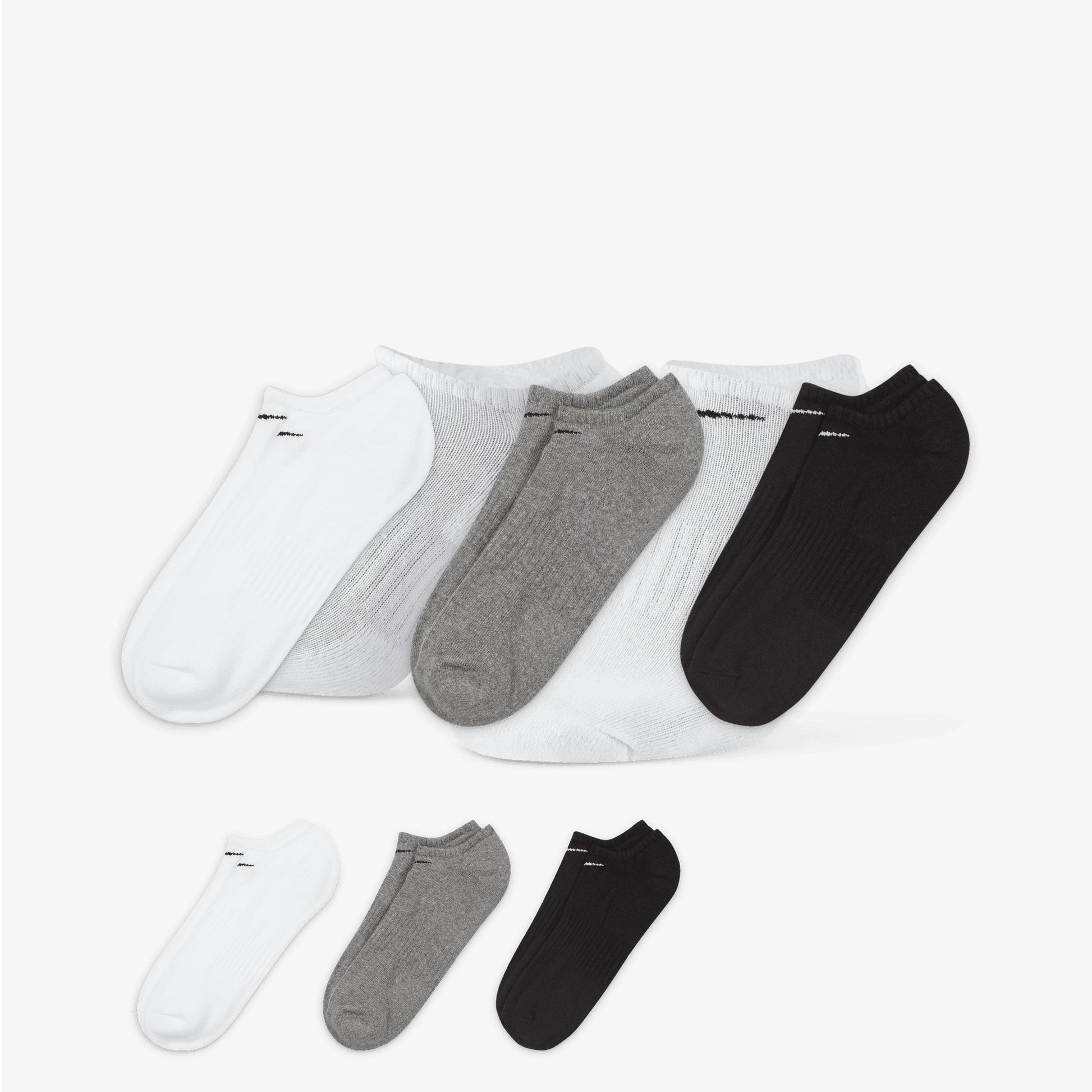 NIKE | EVERYDAY CUSHIONED TRAINING NO-SHOW SOCKS { GREY/WHITE/BLACK