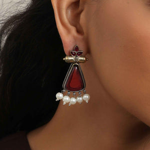 trueBrowns Silver Gold Tone Petal Dangle Earrings