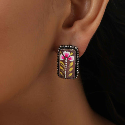 trueBrowns Silver Tone Handpainted Stud Earrings