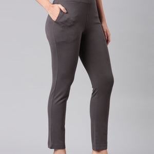 Women Solid Silver Grey Mid Rise Smart Fit Kurti Pant