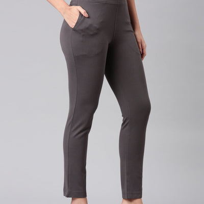 Women Solid Silver Grey Mid Rise Smart Fit Kurti Pant
