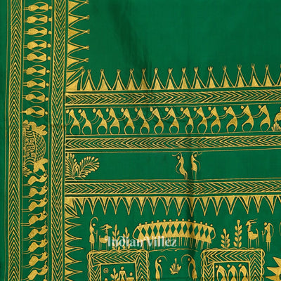 Green Tribal Theme Hand-Painted Pattachitra Saree