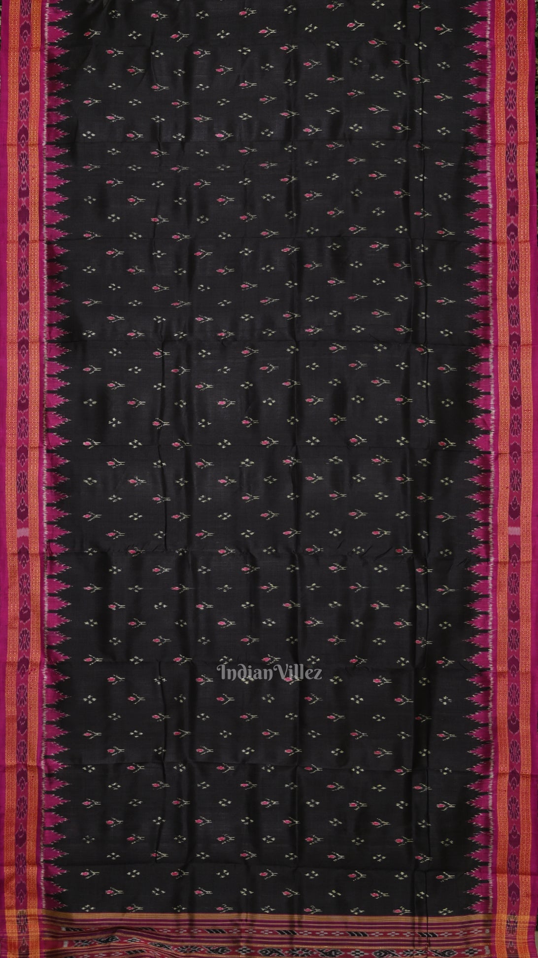 Black Magenta Pink Mayur Chandrika Odisha Ikat Khandua Silk Saree