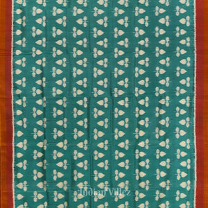 Aqua Blue with Red Odisha Handloom Theme Tree Contemporary Silk Saree