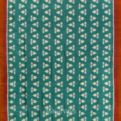 Aqua Blue with Red Odisha Handloom Theme Tree Contemporary Silk Saree
