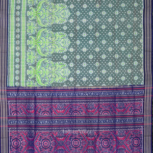 Pastel Green Lily Flower Vase Sambalpuri Silk Saree