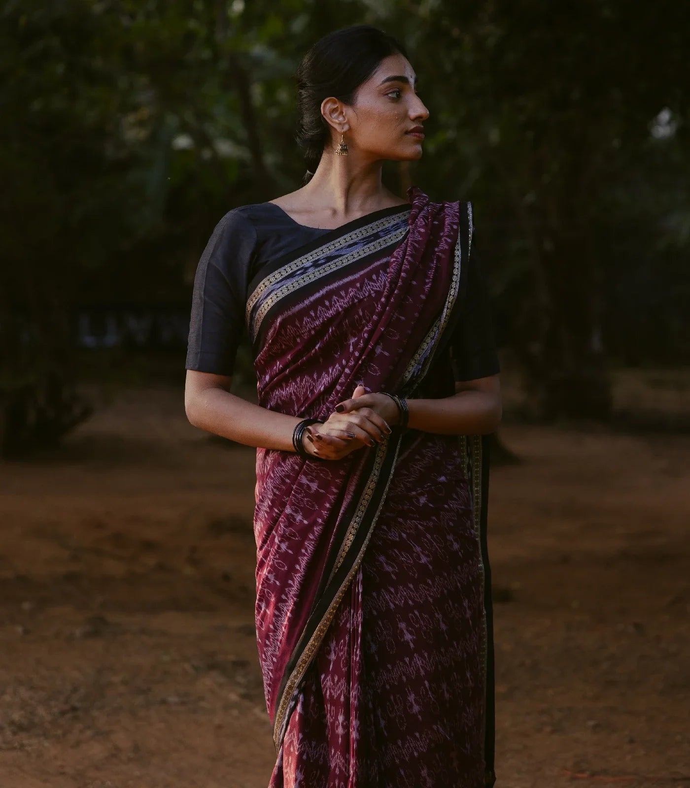 Dark Purple Handloom Orissa Cotton saree With Worli Design