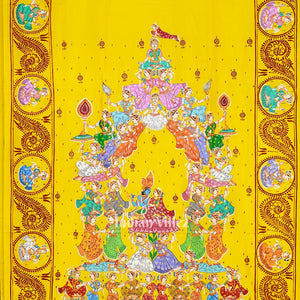Yellow Kandarpa Rath Hand-painted Pattachitra Saree