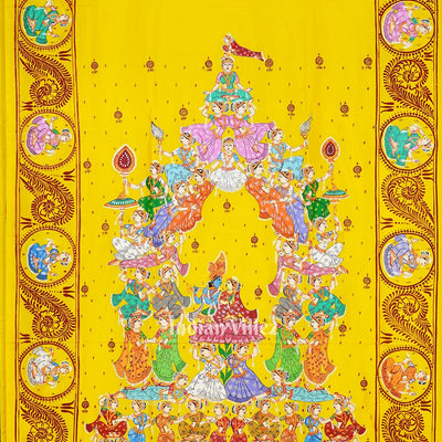 Yellow Kandarpa Rath Hand-painted Pattachitra Saree