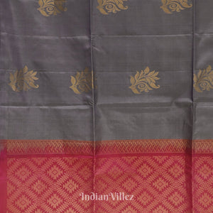 Grey With Rani Pink Pure Kanjivaram Soft Silk Saree