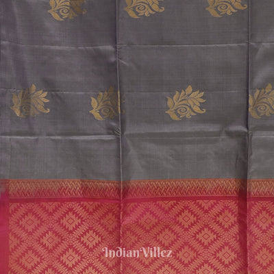 Grey With Rani Pink Pure Kanjivaram Soft Silk Saree