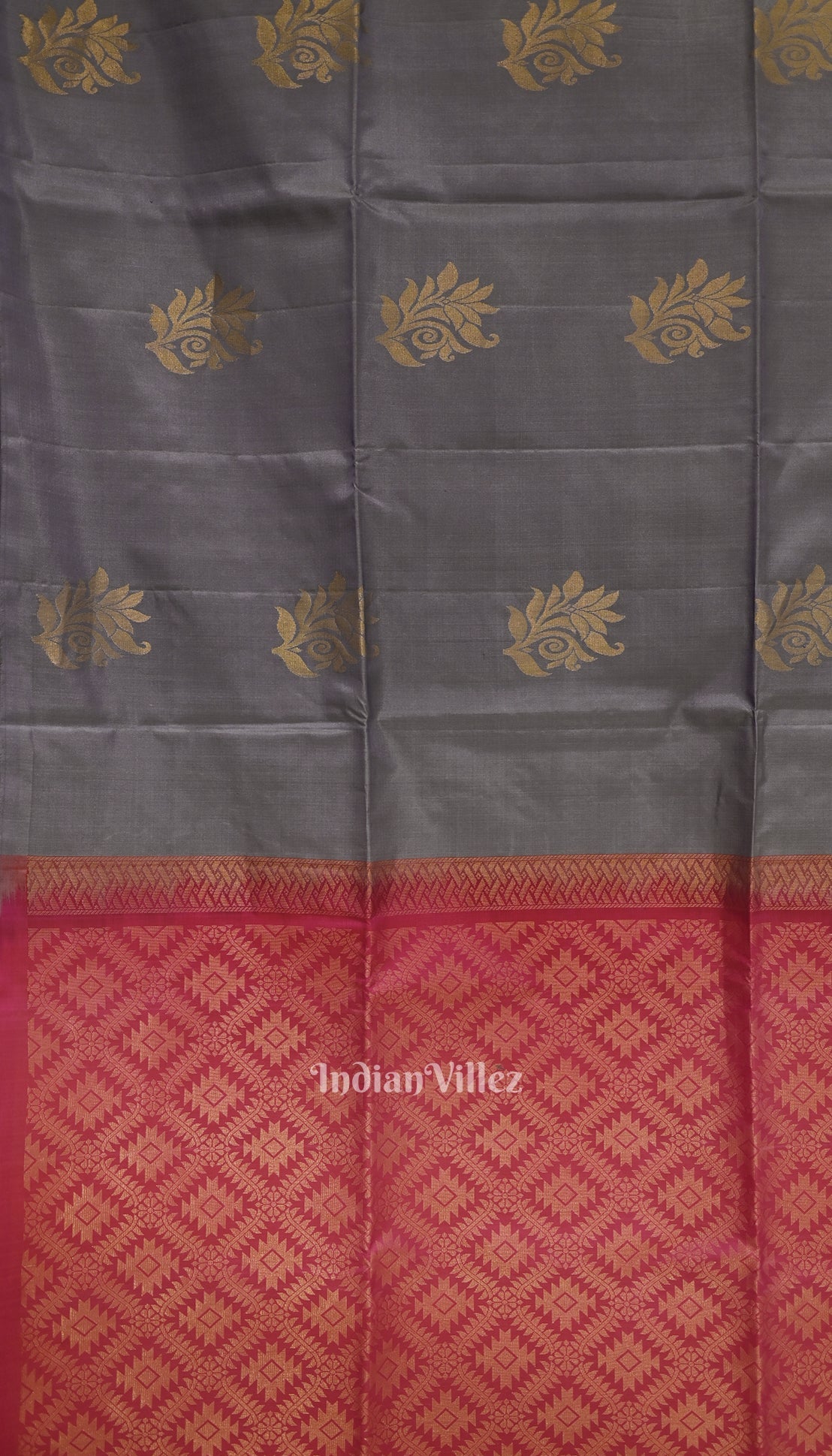 Grey With Rani Pink Pure Kanjivaram Soft Silk Saree