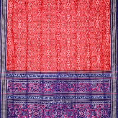 Red Blue Floral Motif Sambalpuri Silk Saree