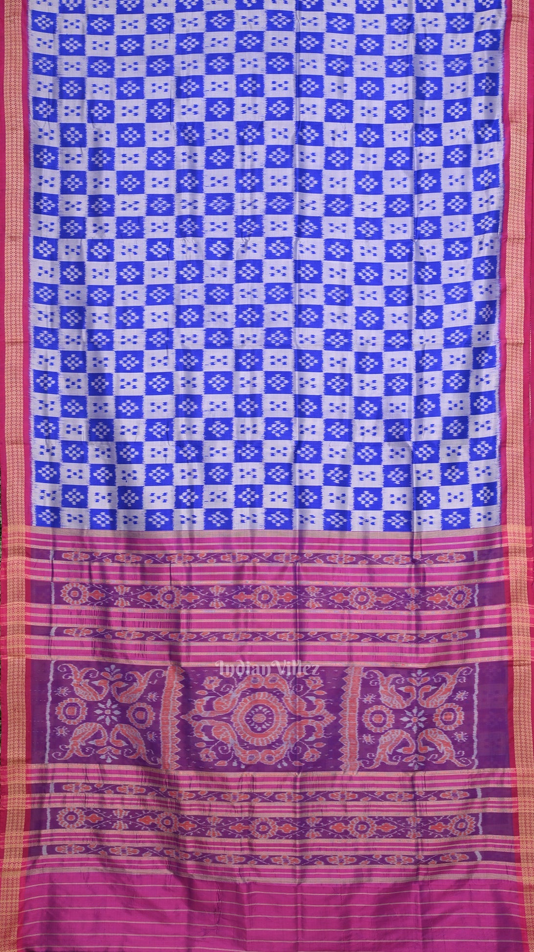 Gray Blue Odisha Ikat  Pasapali Khandua Silk Saree