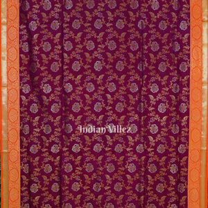 Maroon Orange Pure Kanjivaram Soft Silk Saree