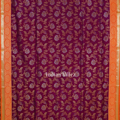 Maroon Orange Pure Kanjivaram Soft Silk Saree
