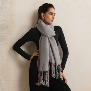 trueBrowns Grey Tassel Woollen Stole