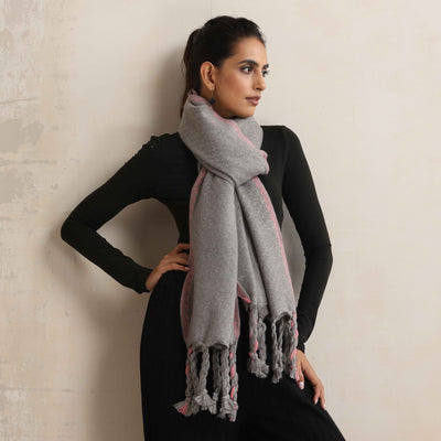 trueBrowns Grey Tassel Woollen Stole