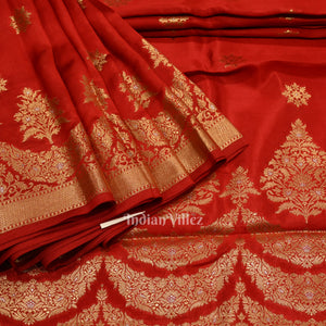 Exclusive Red Kora Organza Banarasi Silk Saree